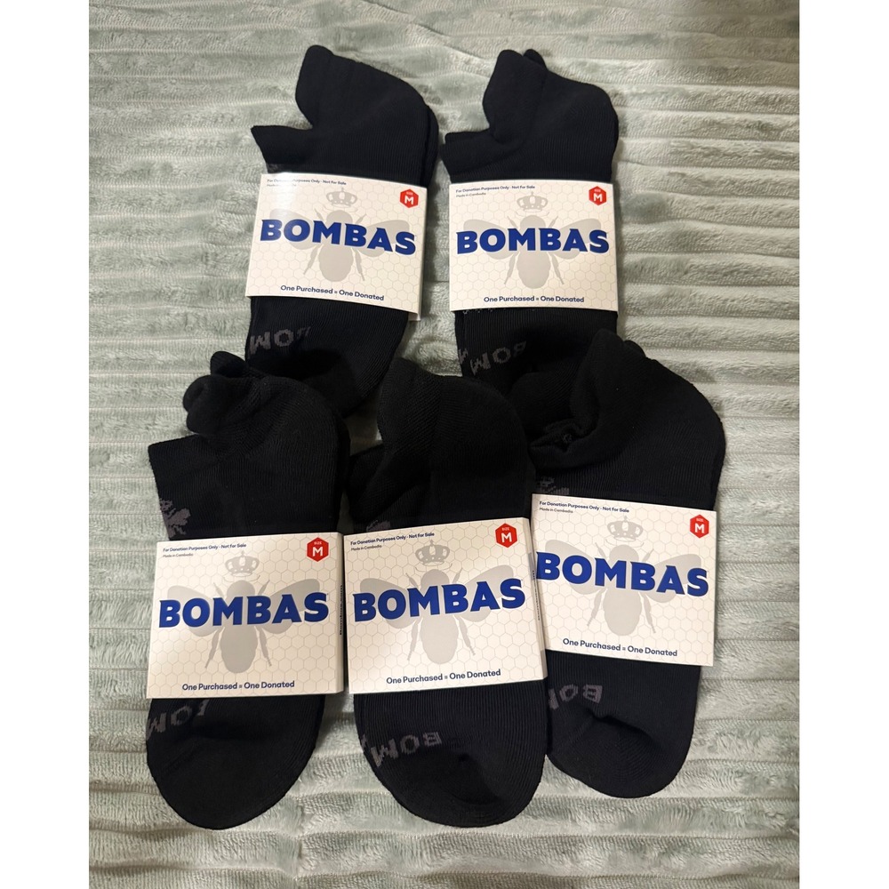 Bombas Ankle Socks Women Medium Black 5 Pairs Honeycomb Arch Support Blister Tab